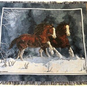 Horse Tapestry Blanket with Fringe